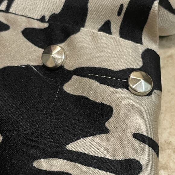 Sandro Paris Printed Black + Cream Silk Mini Dress 2 | Pockets Studded Rare NWOT - Picture 15 of 15